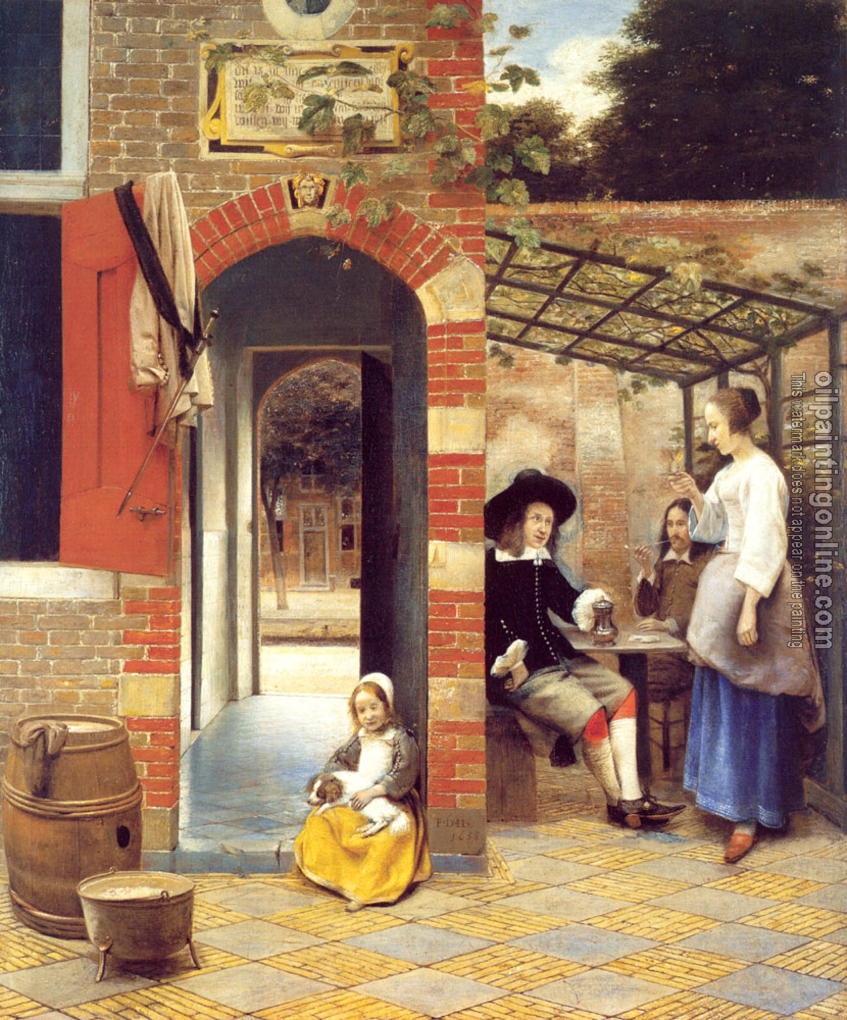 Pieter de Hooch - Figures Drinking in a Courtyard